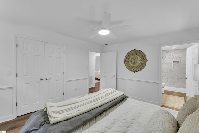 505 E Hackney Rd, Greer, SC 29650 - bedroom with a closet, wood finished floors, ensuite bath, and a ceiling fan