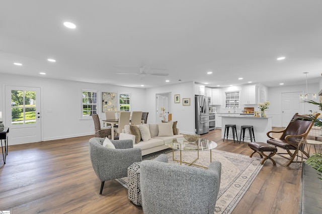 505 E Hackney Rd, Greer, SC 29650 - living room with recessed lighting, wood finished floors, and ceiling fan