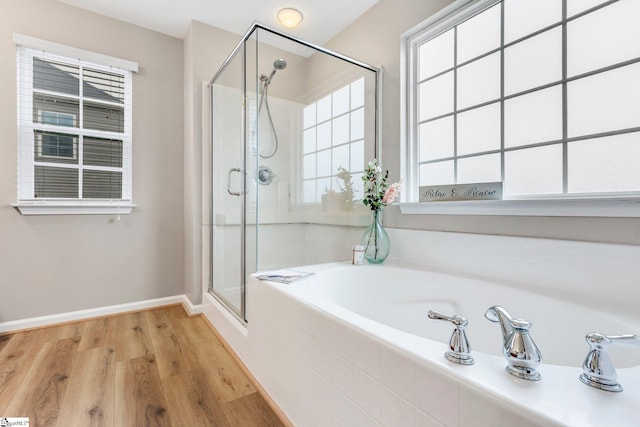 463 Lynnell Way, Moore, SC 29369 - full bath with a stall shower, a garden tub, and wood finished floors