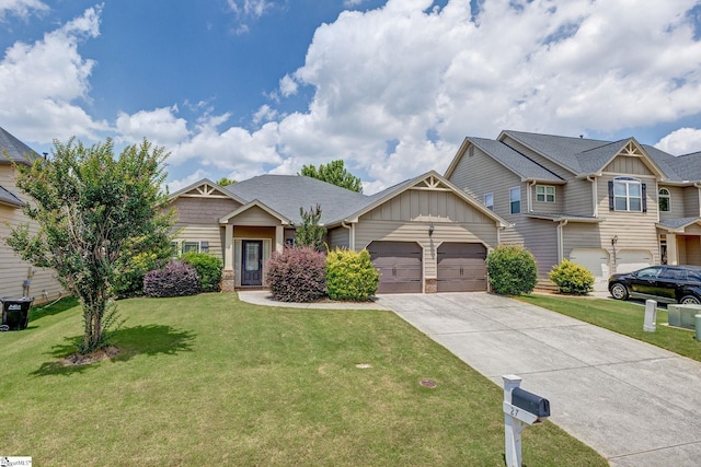 27 Dandie Dr, Simpsonville, SC 29680 - craftsman-style home with board and batten siding, driveway, a garage, and a front yard