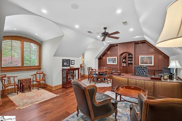 915 Rippling Water Way, Salem, SC 29676 - office area with lofted ceiling, wood finished floors, ceiling fan, and recessed lighting