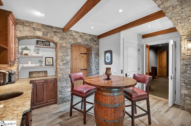 915 Rippling Water Way, Salem, SC 29676 - dining space with beamed ceiling, light wood-style floors, and recessed lighting