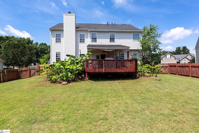 323 Waterton Way, Simpsonville, SC 29680 - rear view of house featuring a deck, a fenced backyard, and a chimney