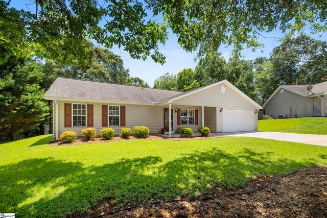 210 Admiral Ln, Greer, SC 29650 - ranch-style house featuring a garage, driveway, a front lawn, and a porch