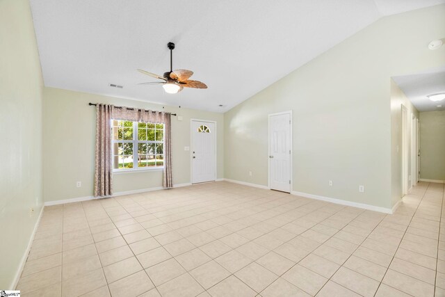 210 Admiral Ln, Greer, SC 29650 - spare room featuring ceiling fan, light tile patterned floors, and high vaulted ceiling