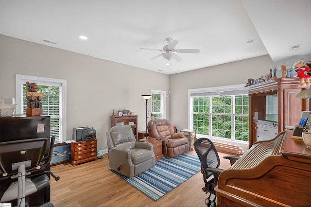 109 Tall Ship Dr, Anderson, SC 29625 - office area with light wood-style flooring, a ceiling fan, and recessed lighting