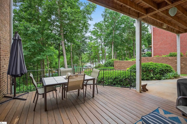 109 Tall Ship Dr, Anderson, SC 29625 - wooden terrace featuring outdoor dining space and view of wooded area