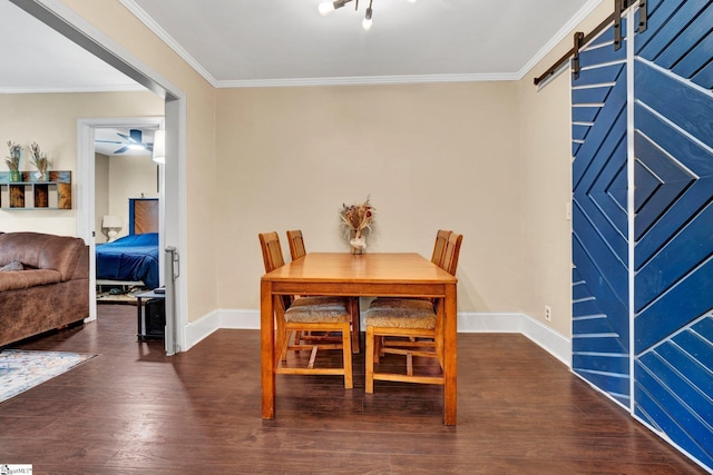 226 Mariposa Cir, Anderson, SC 29621 - dining area featuring ornamental molding, wood finished floors, and a barn door