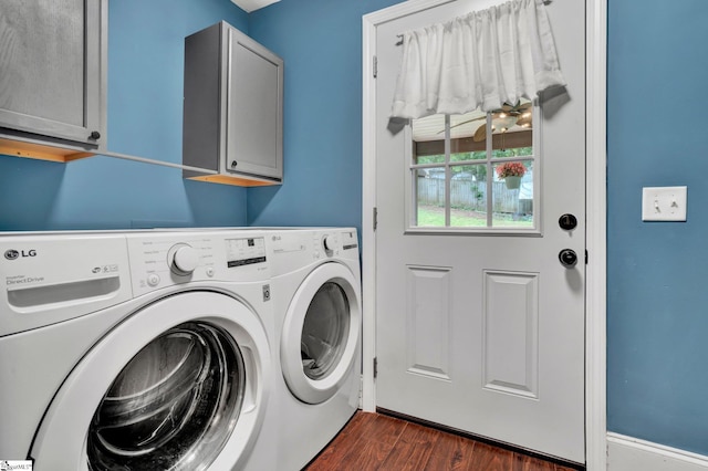 226 Mariposa Cir, Anderson, SC 29621 - laundry room with cabinet space, washer and dryer, and dark wood-style flooring