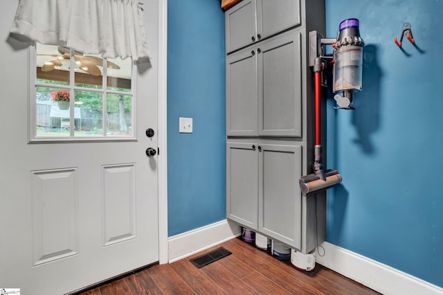 226 Mariposa Cir, Anderson, SC 29621 - doorway to outside featuring baseboards and dark wood-style flooring