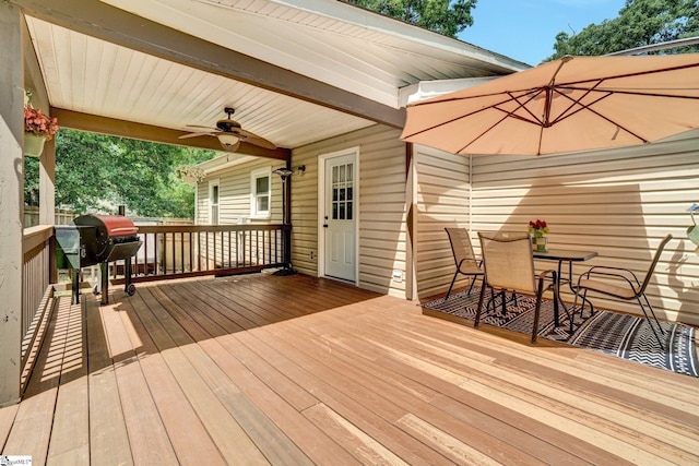 226 Mariposa Cir, Anderson, SC 29621 - deck with a ceiling fan, outdoor dining area, and grilling area