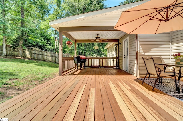 226 Mariposa Cir, Anderson, SC 29621 - wooden deck featuring ceiling fan, a fenced backyard, and a grill