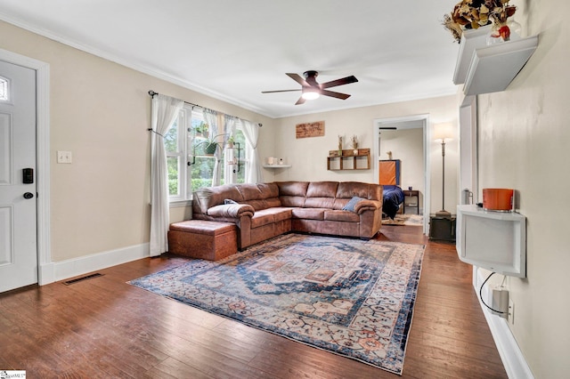 226 Mariposa Cir, Anderson, SC 29621 - living room featuring a ceiling fan, hardwood / wood-style flooring, and crown molding
