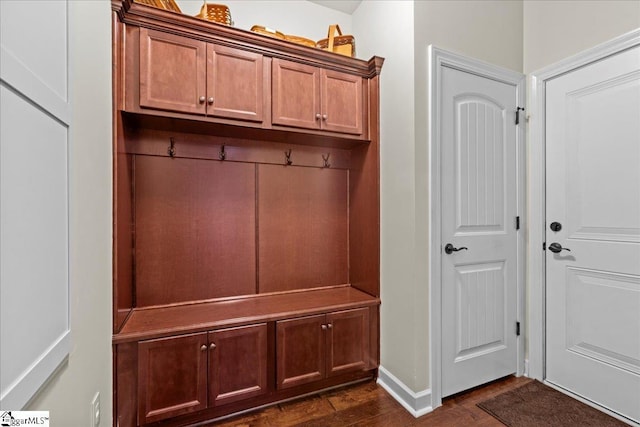 228 Holstein Ct, Fountain Inn, SC 29644 - mudroom featuring dark wood-style floors and baseboards