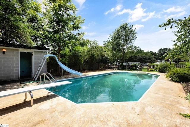 506 Piedmont Hwy, Piedmont, SC 29673 - view of pool featuring a diving board, a water slide, and a patio