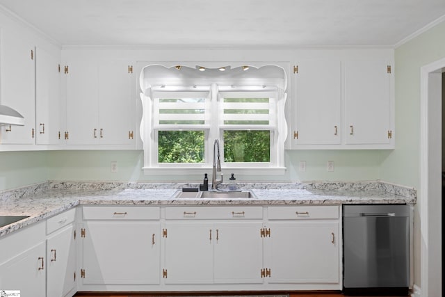 1142 Cooper Bridge Rd, Woodruff, SC 29388 - kitchen featuring white cabinets, dishwasher, and crown molding