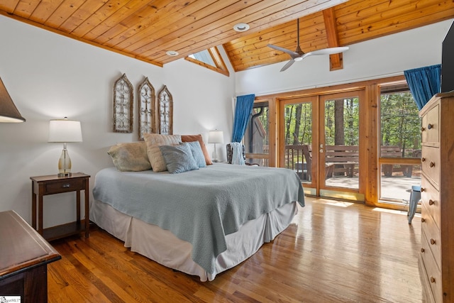 207 Sassafras Dr, Taylors, SC 29687 - bedroom with wood ceiling, access to exterior, vaulted ceiling, wood finished floors, and french doors