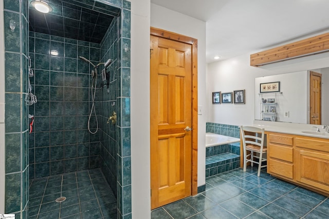 207 Sassafras Dr, Taylors, SC 29687 - full bath with vanity, a stall shower, a garden tub, tile patterned floors, and recessed lighting