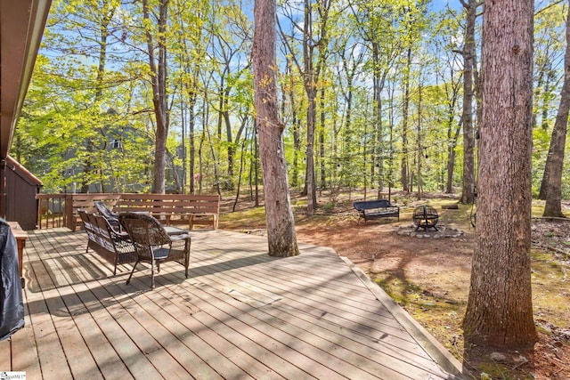 207 Sassafras Dr, Taylors, SC 29687 - wooden terrace featuring an outdoor fire pit