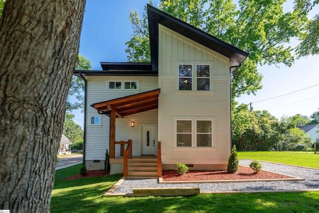 5 Mcgee St, Belton, SC 29627 - modern home featuring crawl space, a front lawn, and board and batten siding