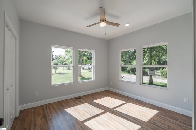 5 Mcgee St, Belton, SC 29627 - unfurnished bedroom featuring dark wood-style floors, recessed lighting, a closet, and a ceiling fan