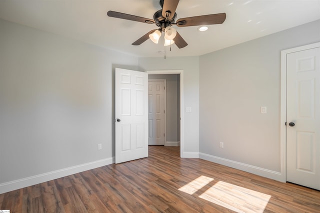 5 Mcgee St, Belton, SC 29627 - unfurnished bedroom with wood finished floors, recessed lighting, and a ceiling fan