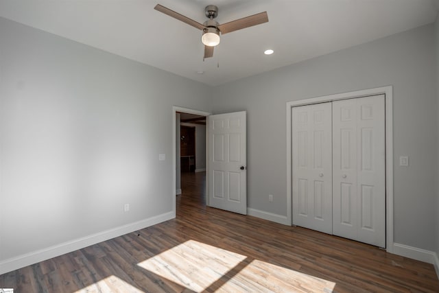5 Mcgee St, Belton, SC 29627 - unfurnished bedroom with wood finished floors, a closet, a ceiling fan, and recessed lighting