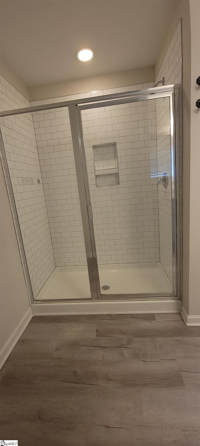638 Grantleigh Dr, Duncan, SC 29334 - full bathroom with a shower stall, wood finished floors, and recessed lighting