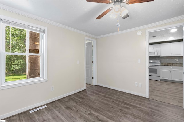 209 Edwards Rd, Lyman, SC 29365 - unfurnished living room featuring wood finished floors, a ceiling fan, and crown molding