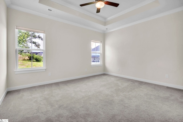 4 Inka Ct, Greenville, SC 29607 - unfurnished room featuring a raised ceiling, ornamental molding, plenty of natural light, ceiling fan, and carpet floors