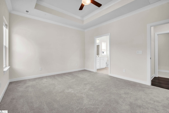 4 Inka Ct, Greenville, SC 29607 - carpeted empty room with a tray ceiling, ceiling fan, and crown molding