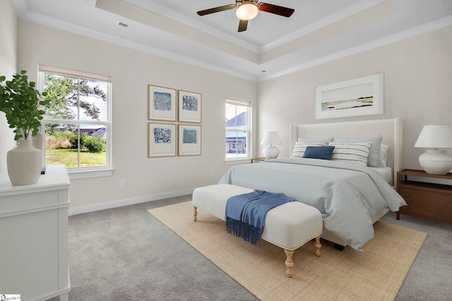 4 Inka Ct, Greenville, SC 29607 - bedroom featuring a tray ceiling, multiple windows, carpet flooring, crown molding, and ceiling fan