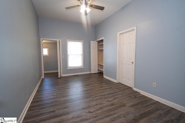 112 Garrison St, Easley, SC 29640 - unfurnished bedroom with dark wood-style floors and ceiling fan