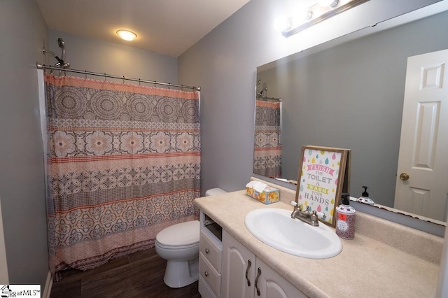 112 Garrison St, Easley, SC 29640 - bathroom featuring vanity, wood finished floors, and a shower with curtain