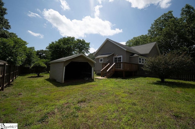 112 Garrison St, Easley, SC 29640 - back of house with a deck, a detached garage, and stairs