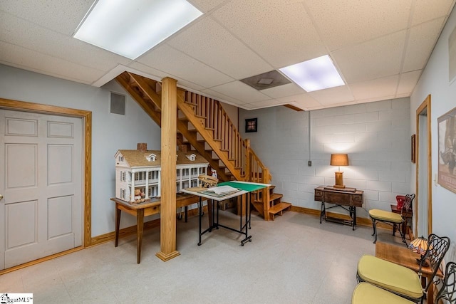 512 Doe Run, Pickens, SC 29671 - game room with light floors, concrete block wall, and a drop ceiling