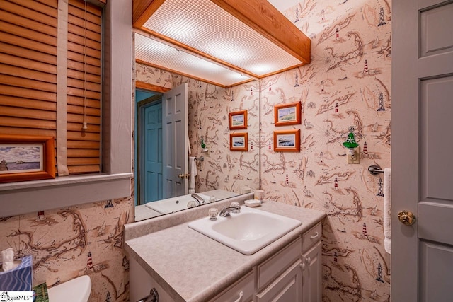 512 Doe Run, Pickens, SC 29671 - half bath with wallpapered walls and vanity
