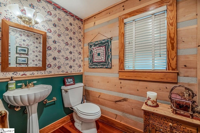 512 Doe Run, Pickens, SC 29671 - half bathroom with wallpapered walls, a wainscoted wall, and wooden walls