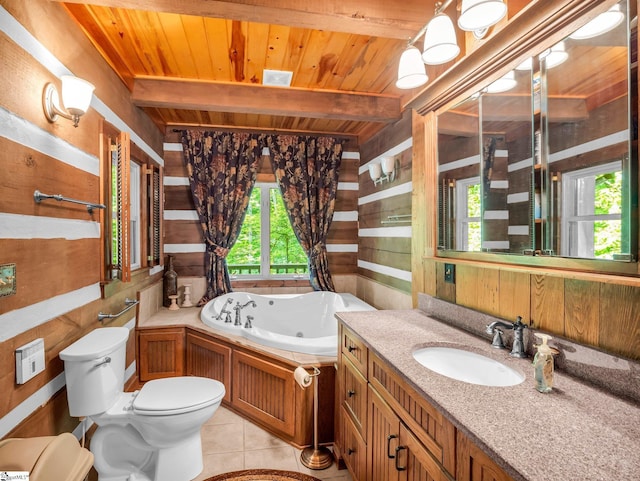980 Mountain Forest Dr, Union Mills, NC 28167 - full bath featuring plenty of natural light, wooden ceiling, wood walls, a tub with jets, and vanity