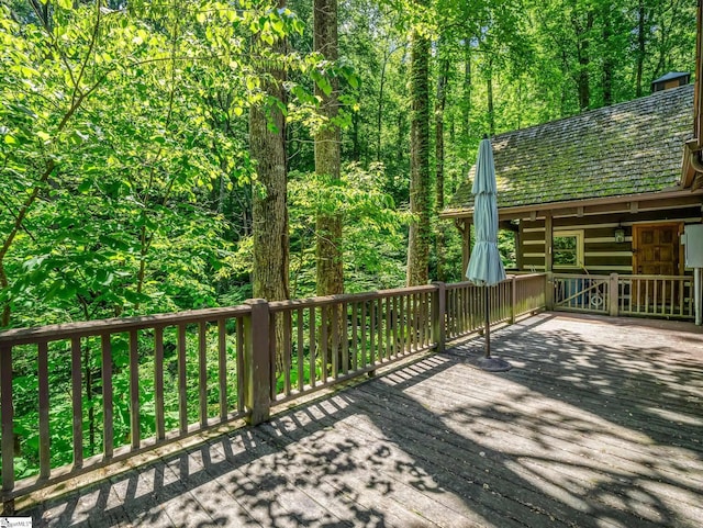 980 Mountain Forest Dr, Union Mills, NC 28167 - wooden terrace featuring a forest view
