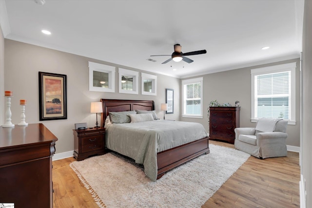 216 Deerview Trl, Simpsonville, SC 29680 - bedroom with light wood finished floors, recessed lighting, ceiling fan, and crown molding