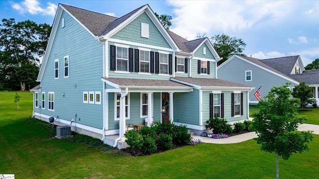 216 Deerview Trl, Simpsonville, SC 29680 - view of front of house with a front yard, covered porch, and roof with shingles