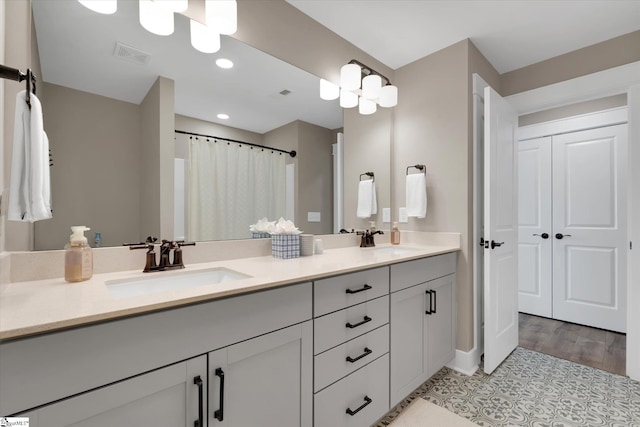 216 Deerview Trl, Simpsonville, SC 29680 - bathroom with double vanity and recessed lighting