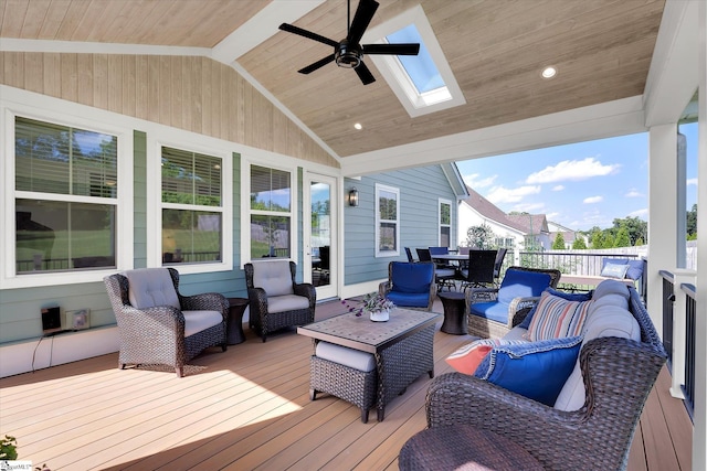 216 Deerview Trl, Simpsonville, SC 29680 - wooden deck featuring an outdoor hangout area, ceiling fan, and outdoor dining space