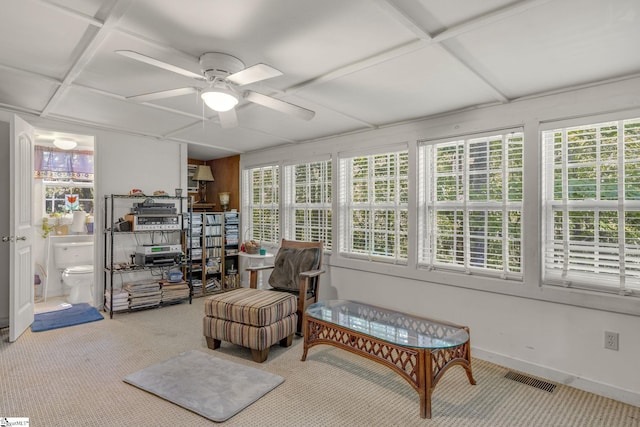 495 Pleasant Grove Rd, Pickens, SC 29671 - sitting room with a ceiling fan, carpet, plenty of natural light, and coffered ceiling