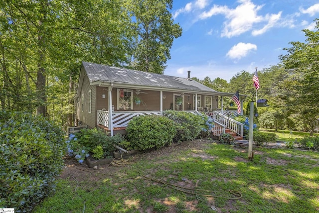 495 Pleasant Grove Rd, Pickens, SC 29671 - view of front of house featuring ceiling fan, a metal roof, and covered porch