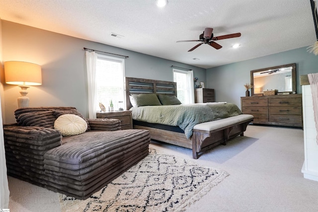 213 Quail Creek Dr, Pickens, SC 29657 - bedroom with light colored carpet, a textured ceiling, a ceiling fan, and recessed lighting