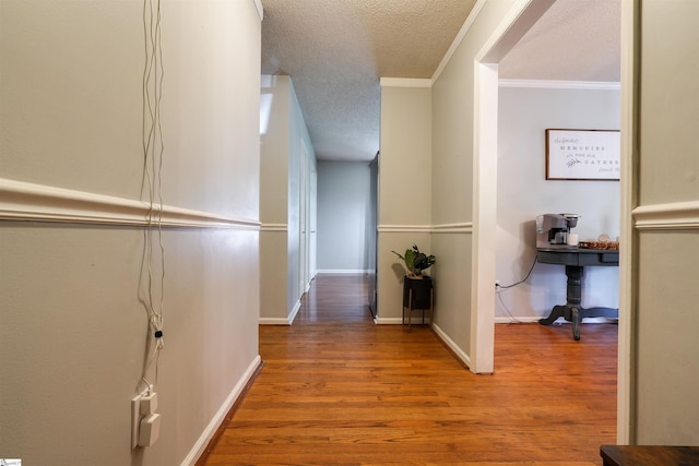 213 Quail Creek Dr, Pickens, SC 29657 - hall featuring a textured ceiling, wood finished floors, and ornamental molding