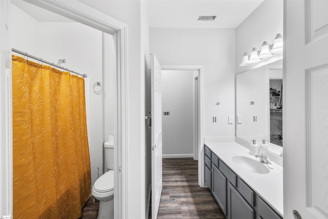 508 Fieldgate Ct, Mauldin, SC 29662 - bathroom featuring wood finished floors, vanity, and a shower with shower curtain