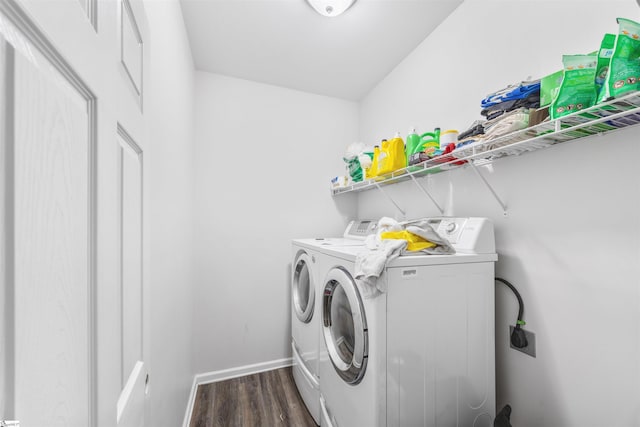 508 Fieldgate Ct, Mauldin, SC 29662 - laundry area with dark wood-style flooring and washing machine and clothes dryer
